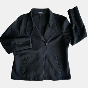 Eileen Fisher Moto Jacket Sz XL Black Asymmetrical Zip Biker Stretch Minimalist